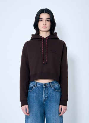 Miu Miu Logo Motif Hooded Sweatshirt Brown miu0260003