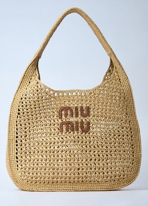 Miu Miu Logo Motif Crochet Shoulder Bag Natural miu0260022