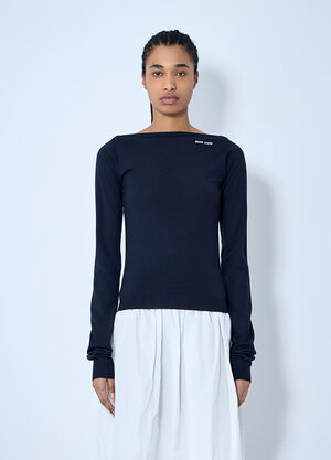 Miu Miu Logo Motif Wool Sweater Blue miu0260040