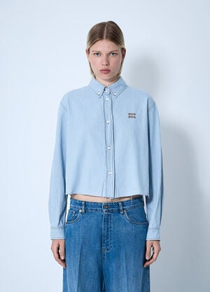 Miu Miu Striped Logo Motif Shirt Denim miu0261014