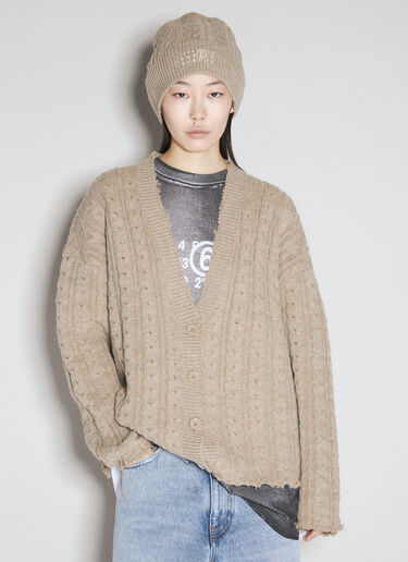 MM6 Maison Margiela Cable-Knit Beanie Hat Beige mmm0254026