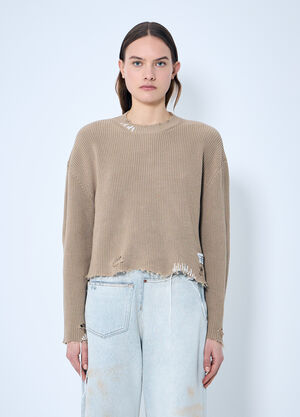 MM6 Maison Margiela 디스트레스트 니트 스웨터 베이지 mmm0259008