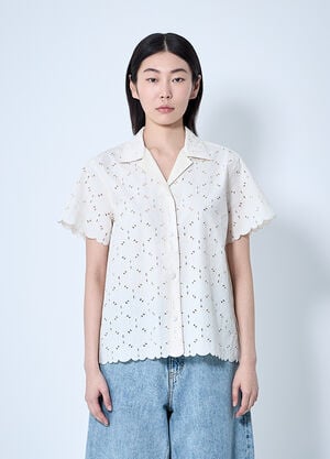 Moncler Lace Button-Down Shirt White mon0260017