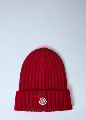 Moncler Logo Motif Beanie Hat Red mon0261034