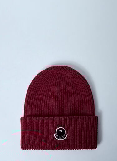 8 Moncler Palm Angels Logo Patch Beanie Hat Red mpa0259006