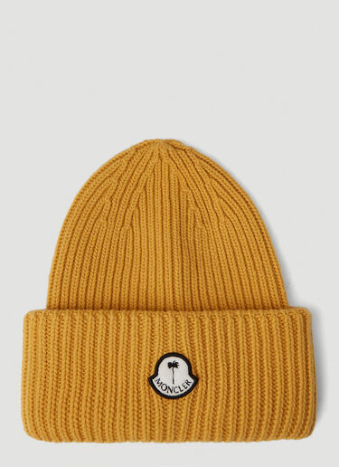 Logo Patch Beanie Hat 8 Moncler Palm Angels Logo Patch Beanie Hat Yellow mpa0351006