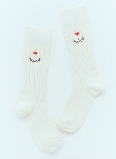Logo Patch Socks Moncler x Palm Angels Logo Patch Socks White mpa0355008