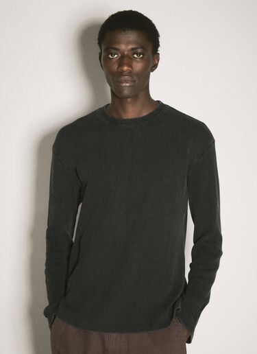Waffle Thermal Crewneck T-Shirt O.FILES Waffle Thermal Crewneck T-Shirt Black ofl0158003