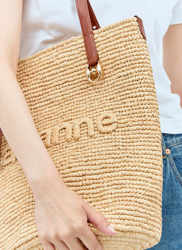 Rabanne 자수 로고 라피아 토트 백 베이지 pac0255037