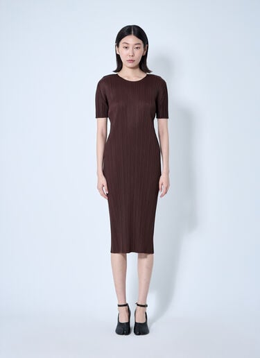 Pleats Please Issey Miyake Pleated Midi Dress Brown plp0260015