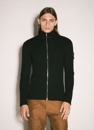 Prada RIbbed Wool Zip-Up Cardigan Black pra0158011