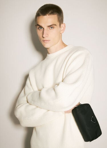Prada 再生尼龙和十字纹皮革化妆包  黑色 pra0159020