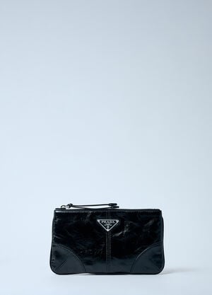 Prada 로고 플라크가 있는 가죽 파우치  블랙 pra0159042