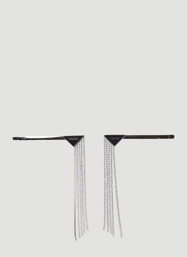 Set of Two Logo Plaque Crystal Hair Slides Prada Set of Two Logo Plaque Crystal Hair Slides Black pra0247013
