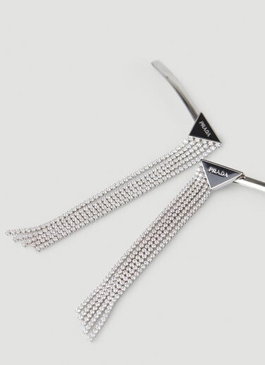 Set of Two Logo Plaque Crystal Hair Slides Prada Set of Two Logo Plaque Crystal Hair Slides Black pra0247013