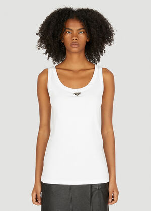 Prada Logo Plaque Tank Top White pra0250002