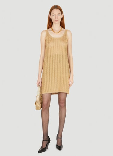 Prada Metallic Cabel Knit Dress Gold pra0251011