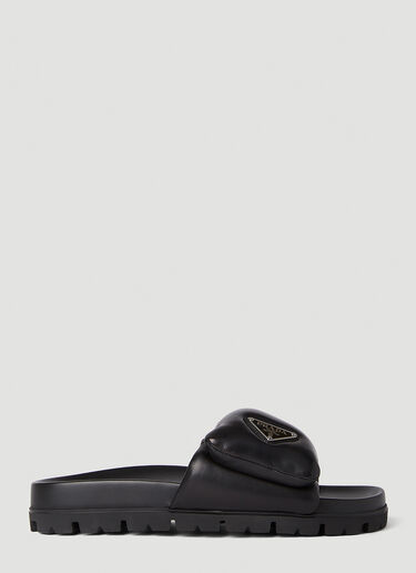 Padded Logo Plaque Slides Prada Padded Logo Plaque Slides Black pra0252046