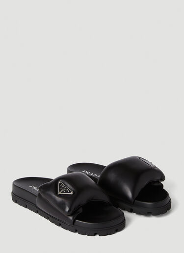 Padded Logo Plaque Slides Prada Padded Logo Plaque Slides Black pra0252046