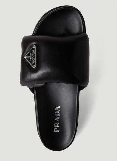 Prada Padded Logo Plaque Slides Black pra0252046