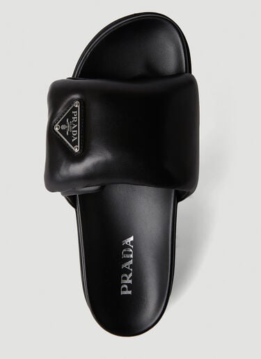 Padded Logo Plaque Slides Prada Padded Logo Plaque Slides Black pra0252046