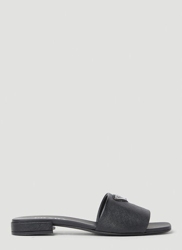 Logo Plaque Block Heel Sandals Prada Logo Plaque Block Heel Sandals Black pra0253009