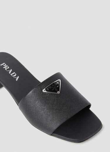 Logo Plaque Block Heel Sandals Prada Logo Plaque Block Heel Sandals Black pra0253009