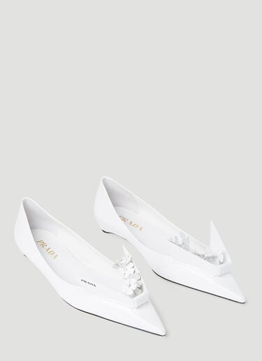 Floral Applique Ballerina Flats Prada Floral Applique Ballerina Flats White pra0254049