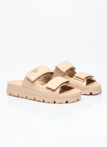 Logo Plaque Quilted Slides Prada Logo Plaque Quilted Slides Beige pra0256019