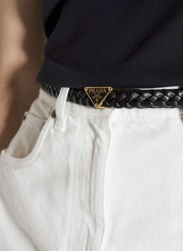 Logo Plaque Braided Belt Prada Logo Plaque Braided Belt Black pra0256045