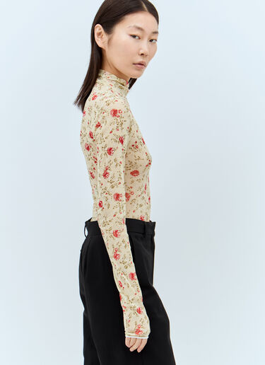 Printed Stretch Tulle Bodysuit Prada Printed Stretch Tulle Bodysuit Cream pra0258006