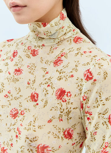 Printed Stretch Tulle Bodysuit Prada Printed Stretch Tulle Bodysuit Cream pra0258006