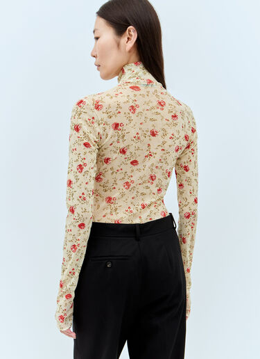 Printed Stretch Tulle Bodysuit Prada Printed Stretch Tulle Bodysuit Cream pra0258006