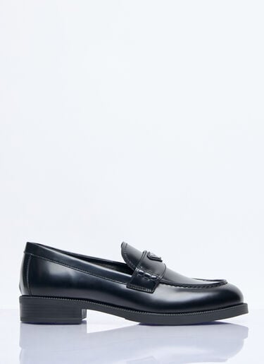 Prada 徽标铭牌皮革乐福鞋 黑色 pra0258036