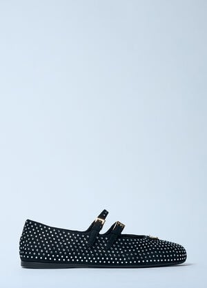 Prada クリスタル装飾スエードバレリーナフラット シルバー pra0259002