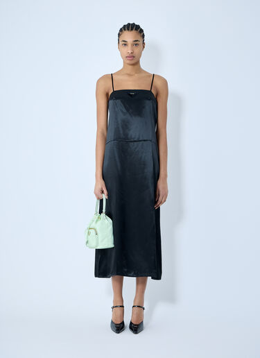 Satin Logo Patch Midi Dress Prada Satin Logo Patch Midi Dress Black pra0259013