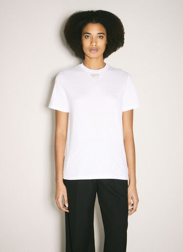Embroidered Triangle T-Shirt Prada Embroidered Triangle T-Shirt White pra0259018