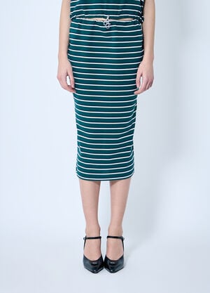 Prada Striped Piquet Midi Skirt Green pra0260013