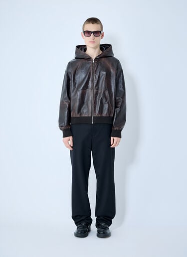 Prada フード付きレザージャケット  ブラウン pra0360001