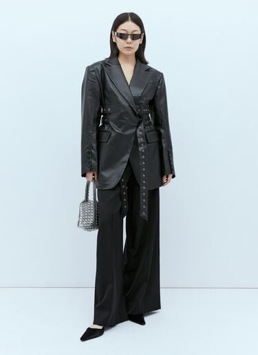 Triple Belt Faux Leather Blazer Rokh Triple Belt Faux Leather Blazer Black rok0254008