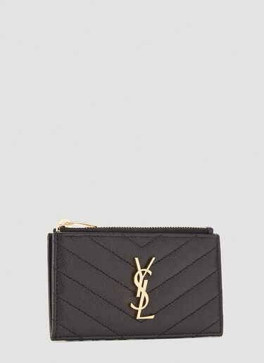 徽标铭牌细纹粒面皮革钱包 Saint Laurent 徽标铭牌细纹粒面皮革钱包 黑 sla0240028