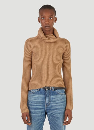 Saint Laurent Ribbed Turtleneck Sweater Beige sla0245016
