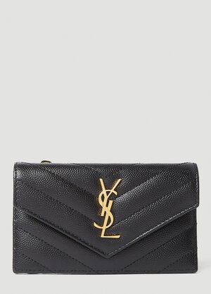 Saint Laurent 로고 플라크 카드 홀더 블랙 sla0249166