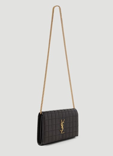 Saint Laurent Cassandre Matelassé Carré Chain Wallet Black sla0252083
