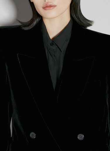 Saint Laurent Velvet Double-Breasted Blazer Black sla0253009