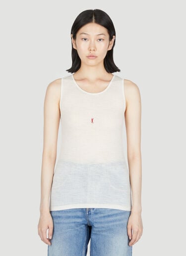 Saint Laurent Logo Embroidery Wool Tank Top Beige sla0253019