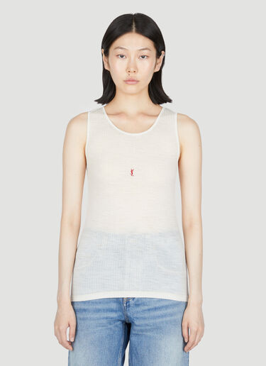 Logo Embroidery Wool Tank Top Saint Laurent Logo Embroidery Wool Tank Top Beige sla0253019