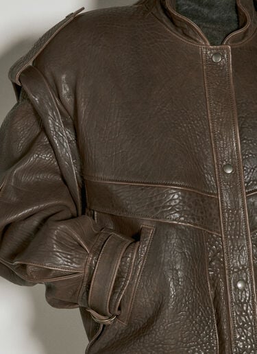 Saint Laurent Oversized Leather Jacket Brown sla0254012