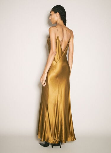 Saint Laurent Silk V-Neck Dress Gold sla0257002
