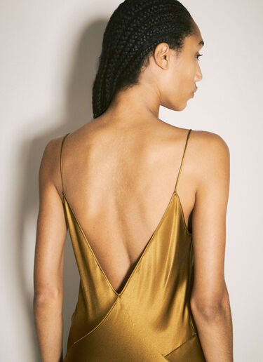 Silk V-Neck Dress Saint Laurent Silk V-Neck Dress Gold sla0257002